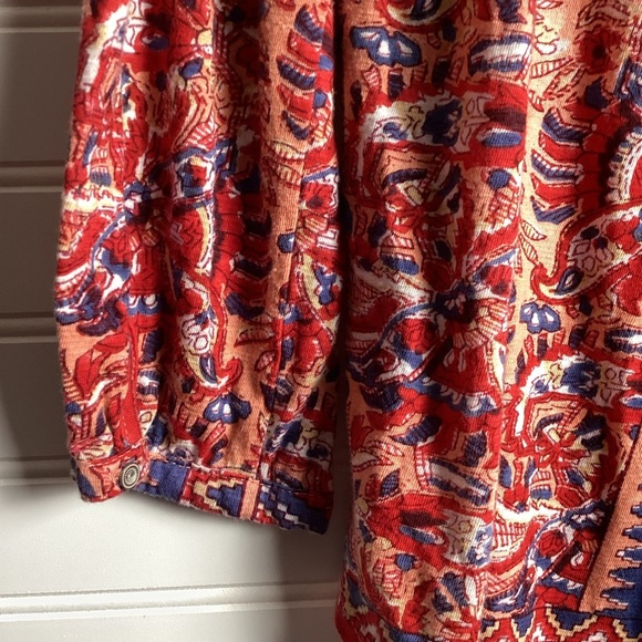 LUCKY BRAND Top Womens L Peasant Blouse Popover Long Sleeve Cotton Linen Red - Picture 5 of 7